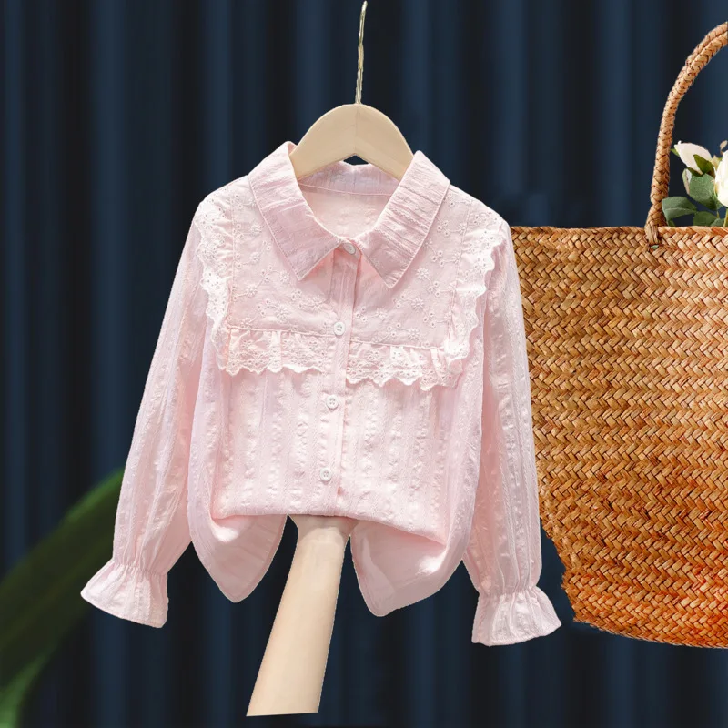 Spring Autumn Long Sleeve Kids Shirts School Girl Shirt Baby Toddler Teen Girls Lace White Blouse Tops Children Clothes kids shirts