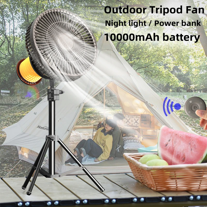 Portable Outdoor Camping Fan With Night Light Multifunction Usb Rechargeable Fan 10000mah