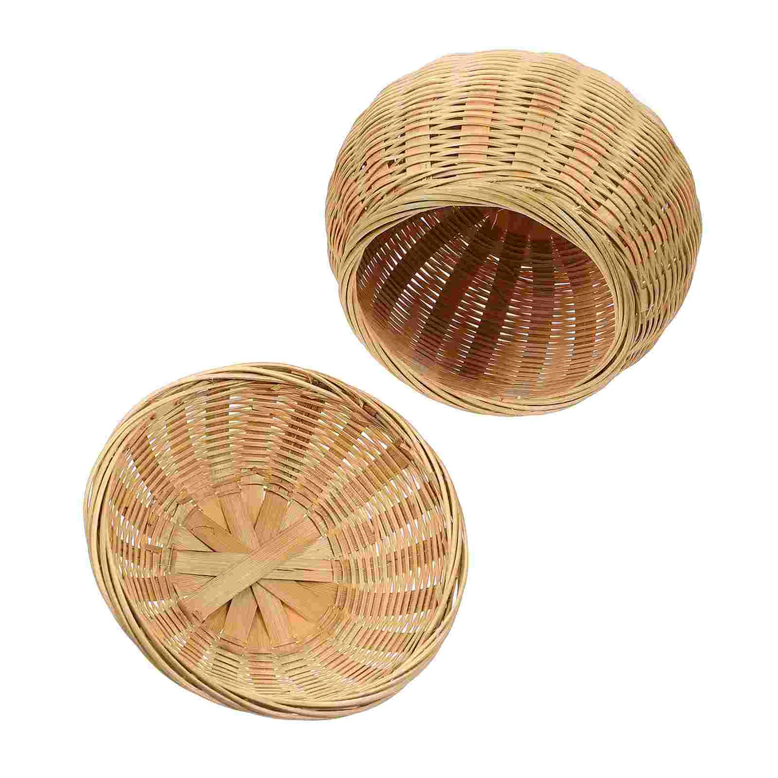 

Round Rattan Basket Wicker Tray: Hand Woven Egg Bread Basket with Lid Drinks Snack Display Tray Fruit Vegetable Holder