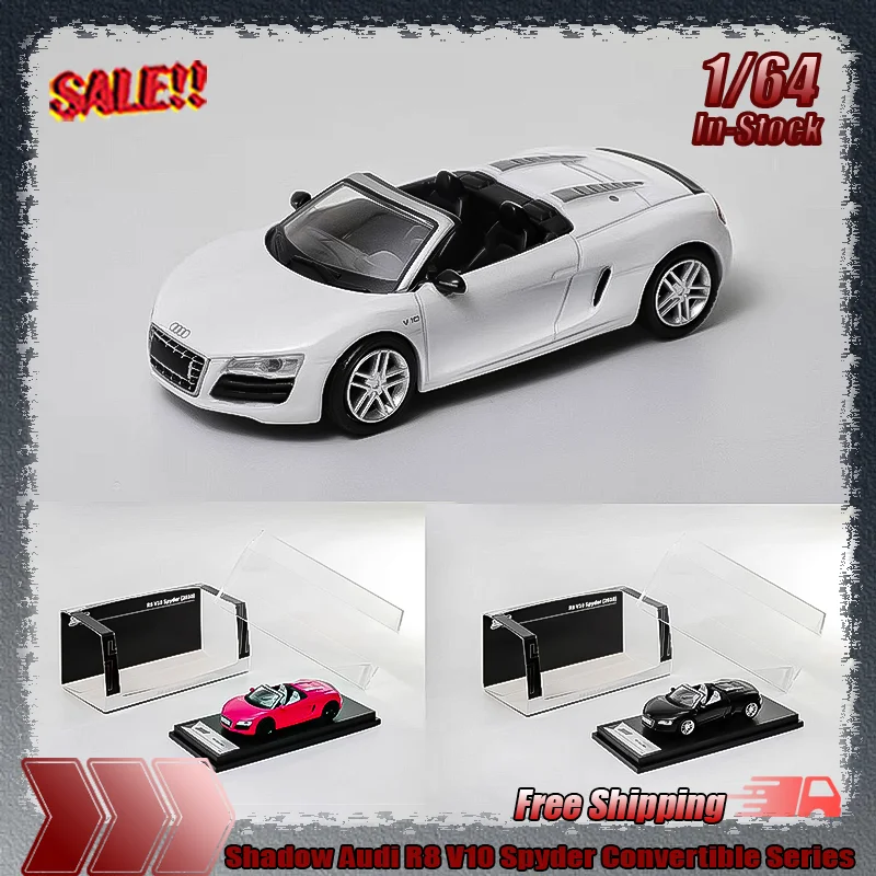 새로운 섀도우 1:64 아우디 R8 V10 스파이더 컨버터블 시리즈 시뮬레이션 합금 미니어처 다이캐스트 자동차 모델 맞춤형 컬렉션 장난감 선물