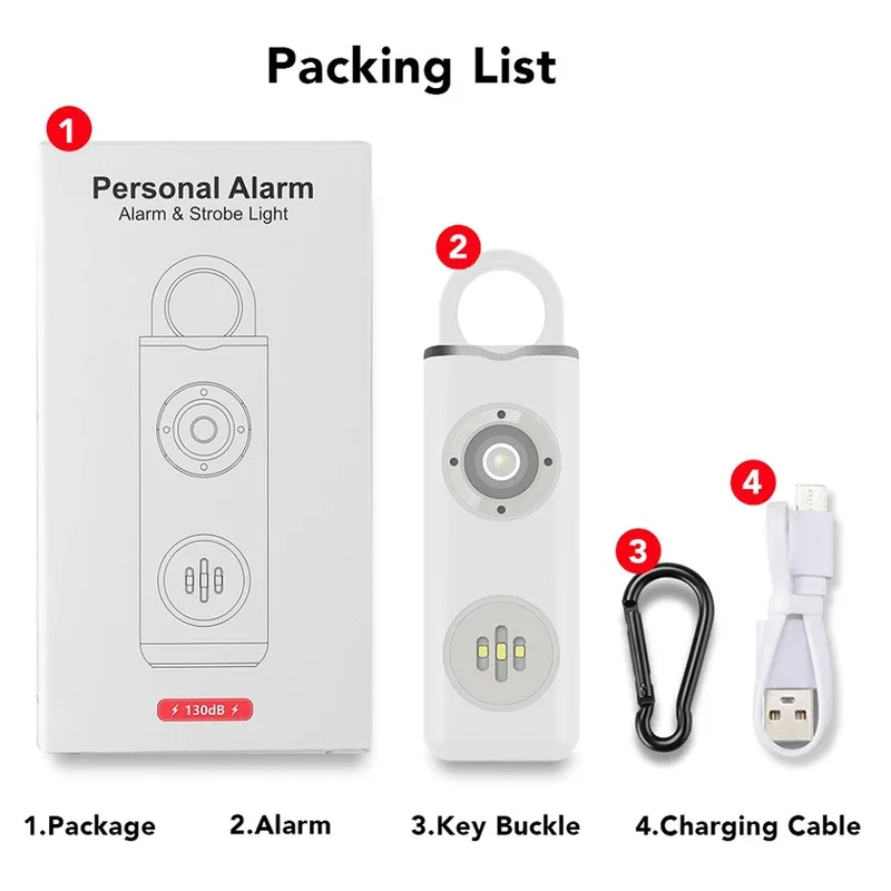 130db Self Defense Alarm Women Kids Personal Security Anti-wolf Alert Keychain Woman Self Defense Electronic Device Flashlight