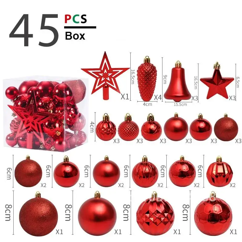 thumbnail image 1 of 45 piezas de adornos de bolas de Navidad, decoración de estrella para la parte superior del árbol de Navidad, adorno de oro rojo y negro para el hogar, colgante de Navidad Noel Natal, 1 of 5