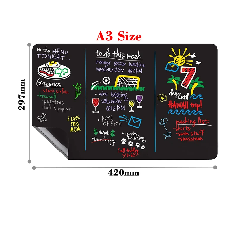 לוח שחור מגנטי A3 לקישוט חדר ילדים, לוח מגנט למטבח הביתי, לוח הודעות למקרר