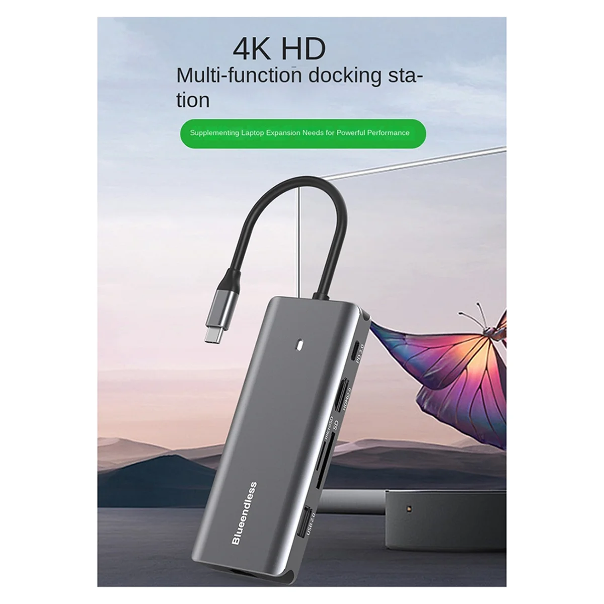 Blueendless Aluminum USB C to 10 in 1 HUB 4k 60hz Type-C HDTV 100w with PD for MacBook Pro Accessories SSD Case