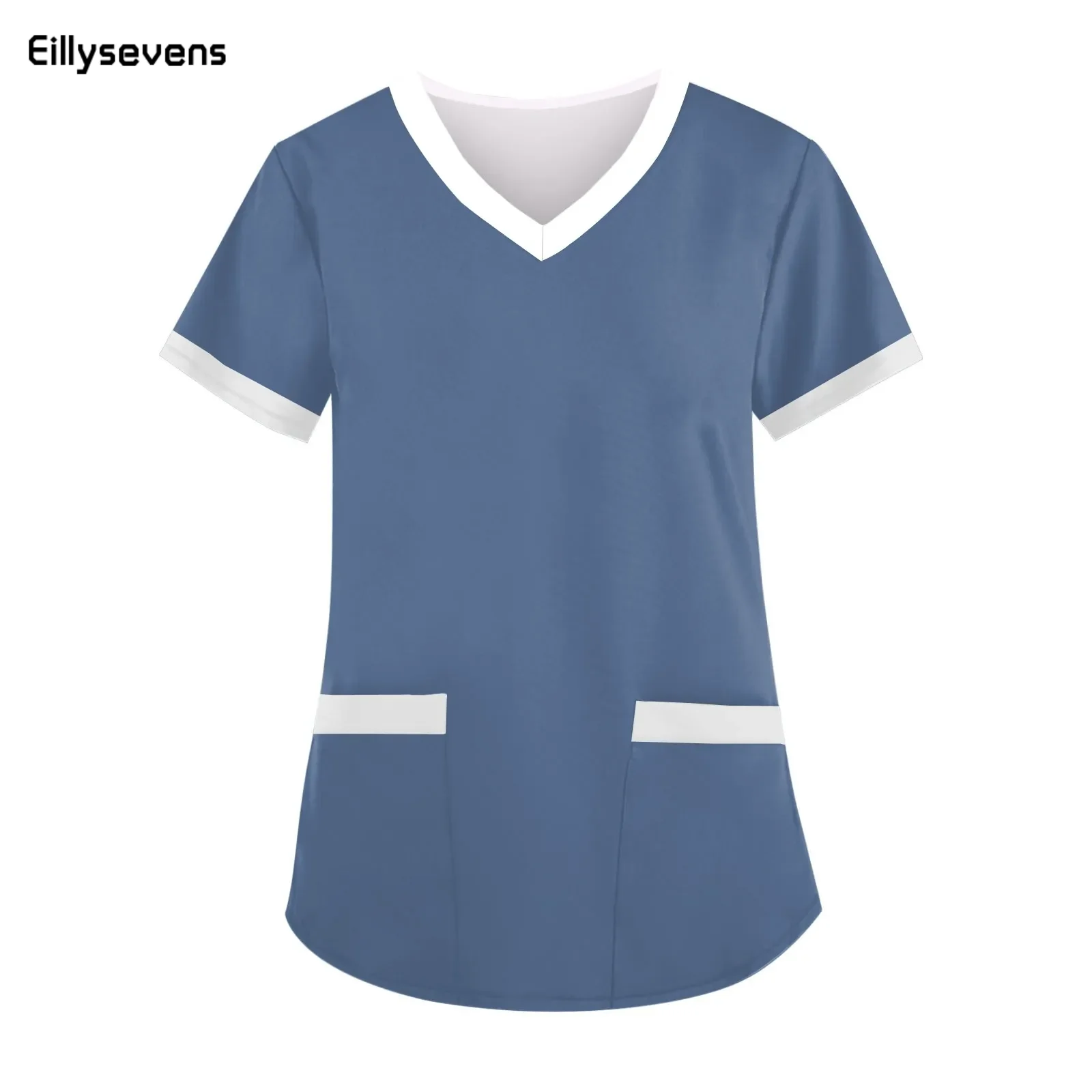 

Nurse Uniform Workwear Women Short Sleeve V-Neck Solid Color Medical Nursing Blouse Working Uniforms Carer Overalls Scrubs Top