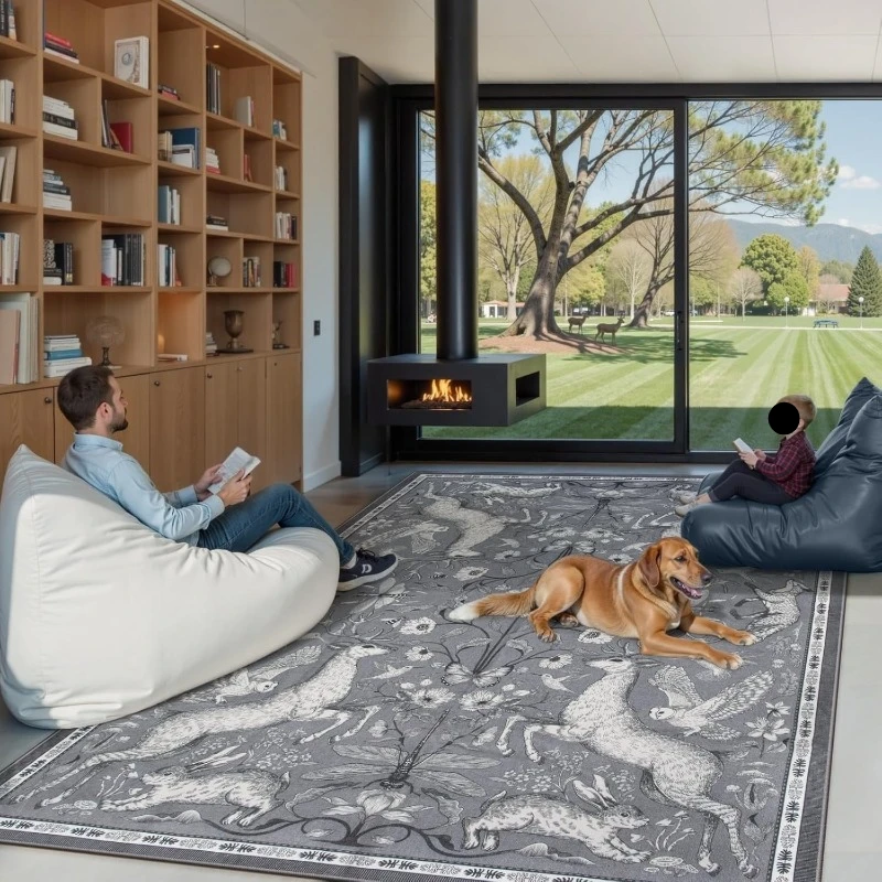 Bohemian Style Living Room Carpet Large Area Animal Print Bedroom Rug Machine Washable Foldable Non-slip Coffee Table Mats Tapis