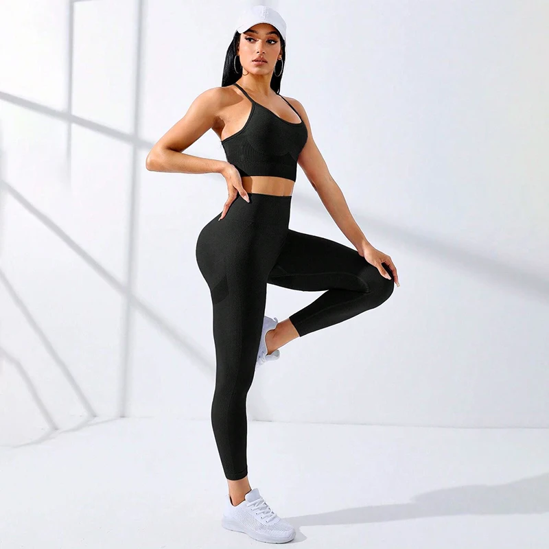 Yoga Set 2Pcs Women Fitness Activewear Sports Bra Top High-Waisted Leggings