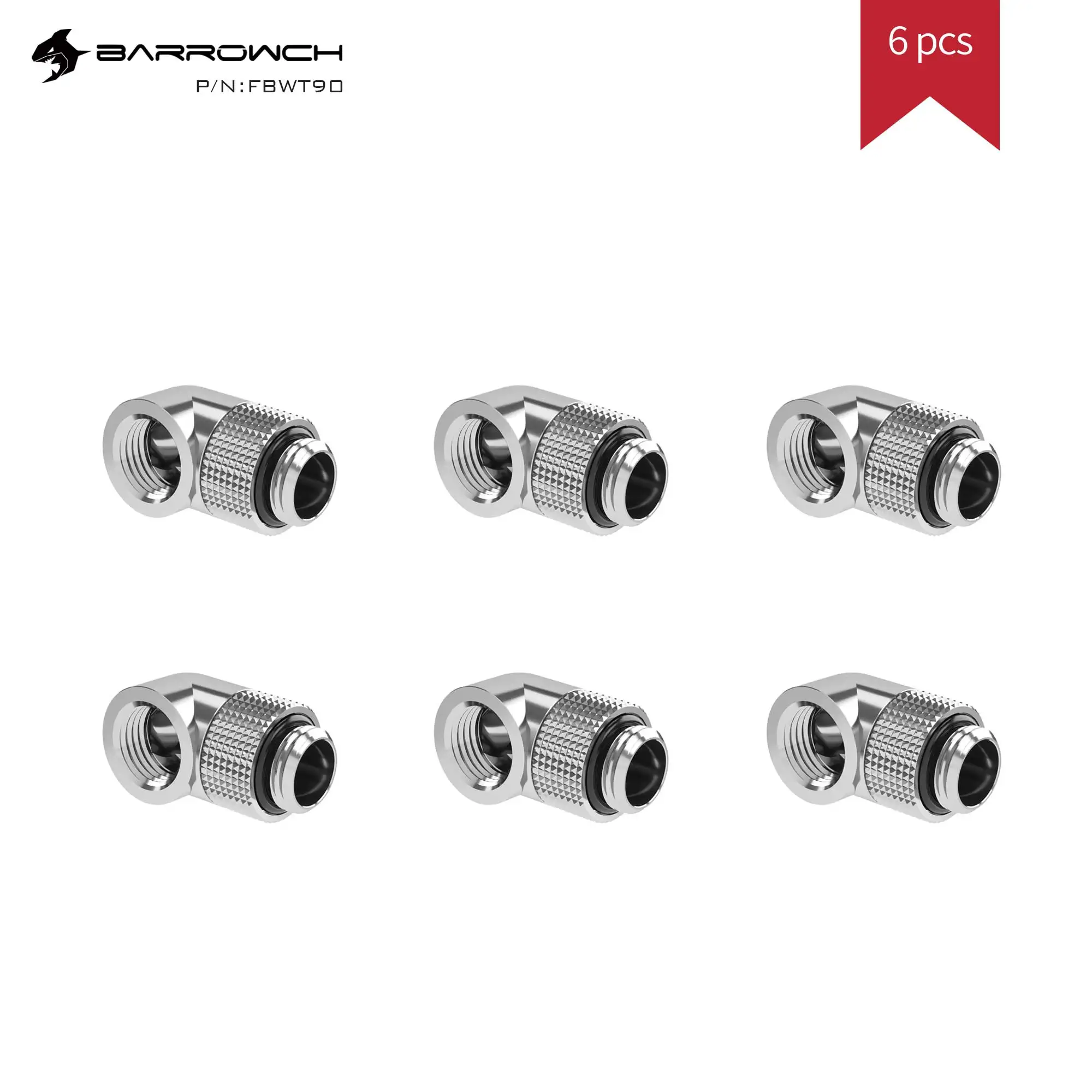 

BarrowCH 6pcs FBWT90 DIY Water Cooling Fittings Male To Female Watercooler Hard Tube Fitting G1/4 Silver/Black/White