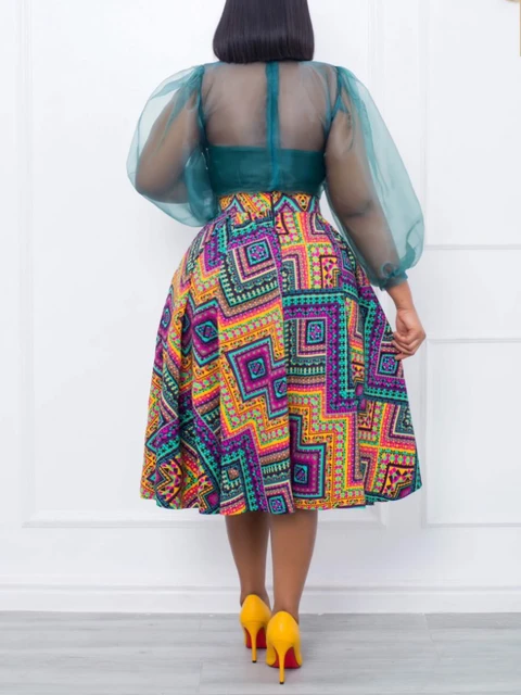 Preye Transparent Long Sleeve Top and A Line Printed Skirt - Image 3