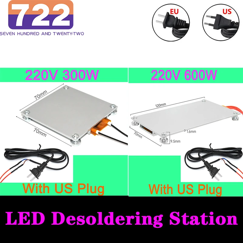 electric soldering iron kit 722 Heating Soldering Chip Rectangle Aluminum Desoldering BGA led lamp  Station PTC Split Plate LED Remover 220V 260 Degree 600W portable arc welder