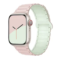 Magnetic Silicone Loop Bracelet - 42 44 45 49 S10 - 46MM (A Pink mint)