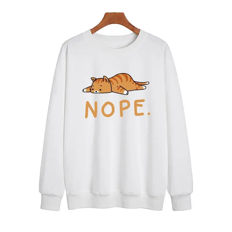 YRYT 2023 Autumn and Winter New Men's and Women's Long-sleeved Top Cute Lazy Cat NOPE. Cartoon Printed Pattern Top