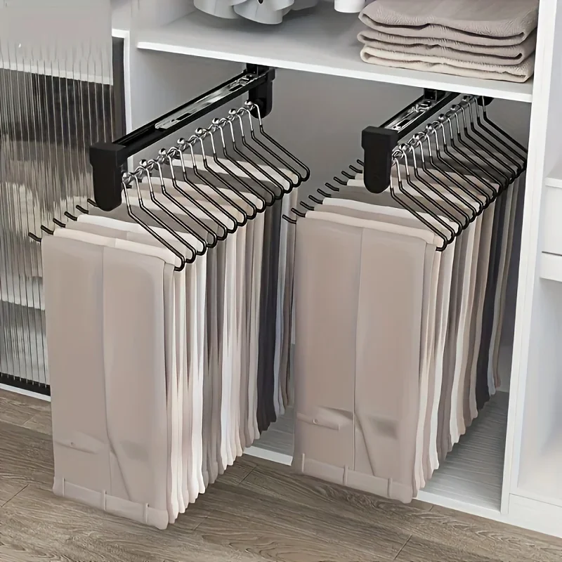 Space-Saving Telescopic Pants Hanger-Durable Metal, Multi-Functional Organizer for Wardrobe & Closet-Perfect for Suits, Jackets