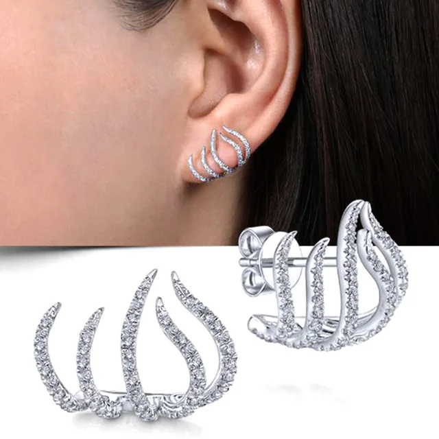 Huitan Silver Color Claws Stud Earrings with Crystal AAA CZ Stone Modern Design Fashion Versatile Accessories Women 2022 Jewelry E1775
