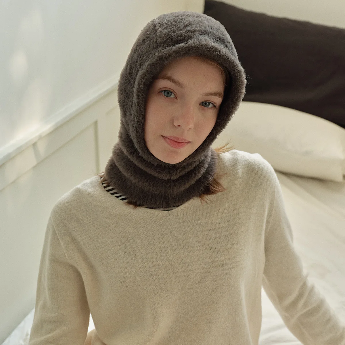 Faux Mink Fur Winter Balaclava Hat Beanie for Women 4