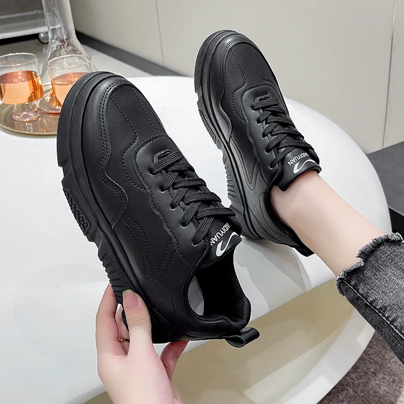 Fashion Women Sneakers Leather Casual Shoes Laceup Trainer Lightweight