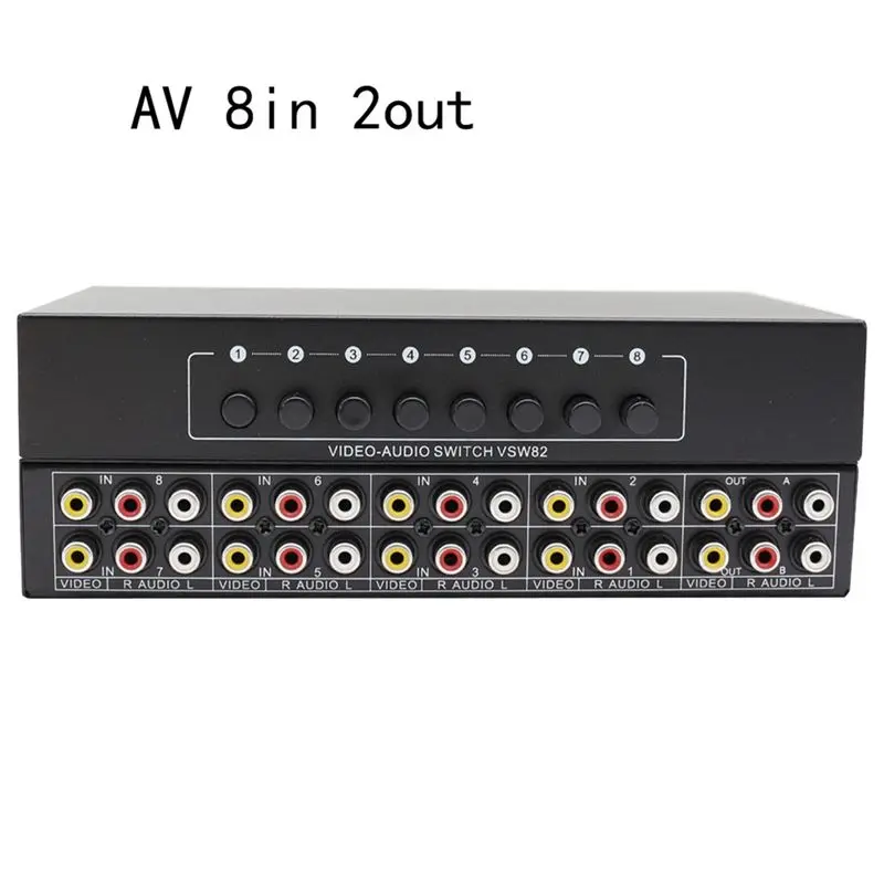 N64R-8 2입력 AV 스위처 8방향 RCA 스위처 3 RCA 비디오 L/R 오디오 스위치 박스 선택기