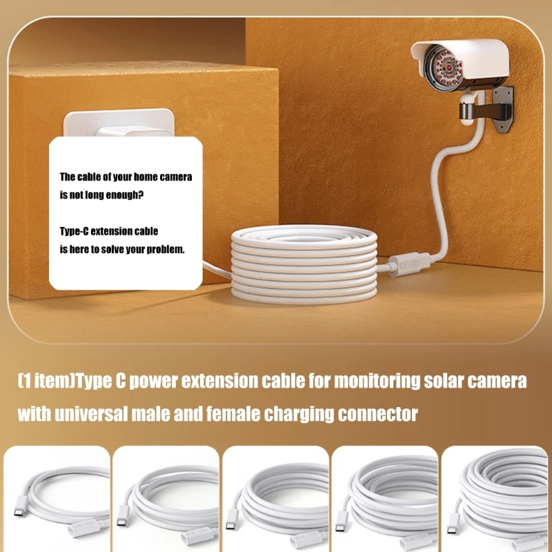 USB Type-C 남성-여성 전원 공급 연장 코드 실내 실외 감시 카메라 충전 케이블 0.4m/1m/3m/5m/8m/10meter