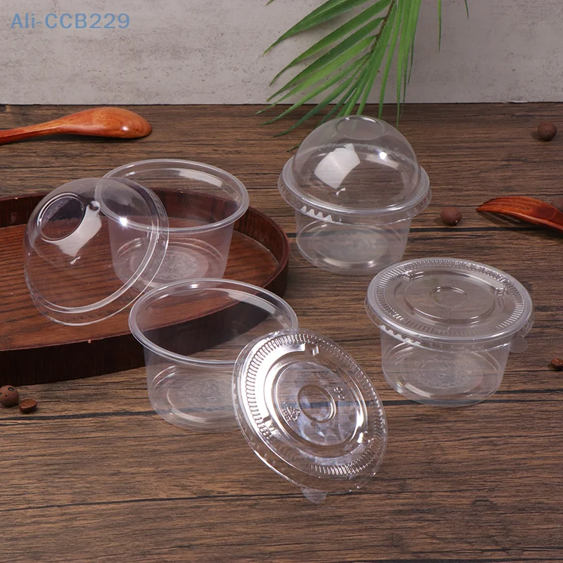 50Pcs 250ML Disposable Salad Cup Transparent Plastic Dessert Cups Bowls Container With Dome/Flat Lids Ice Cream Dessert Cups