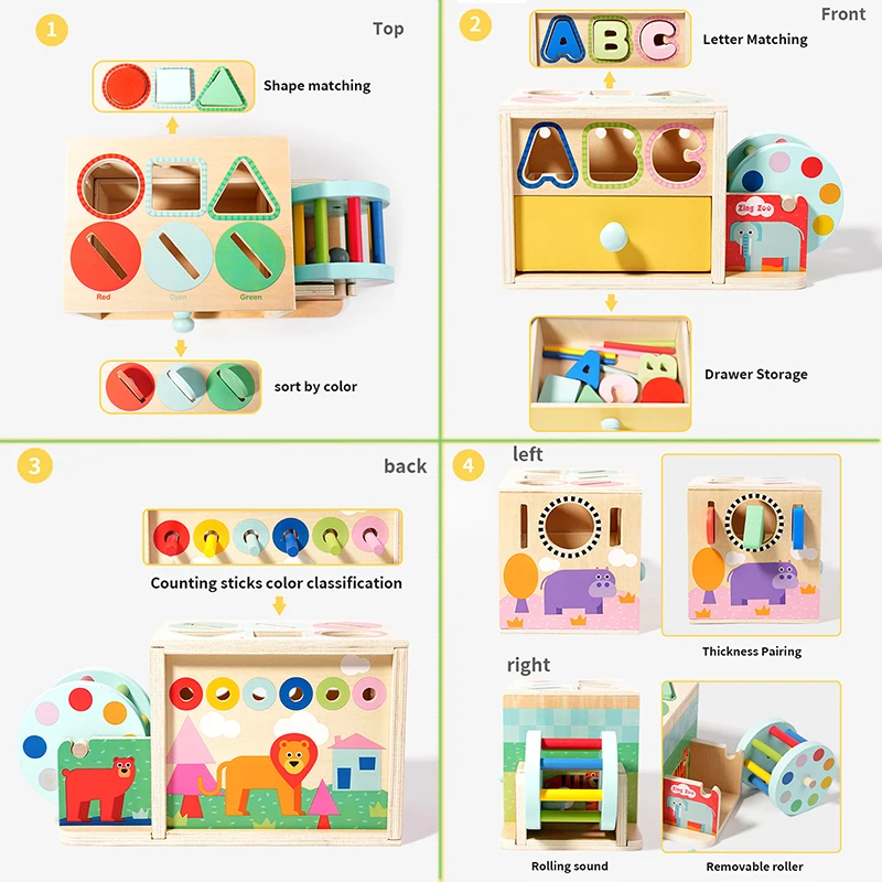Montessori Wooden Sensory Toy Baby Shape Matching Color Cognition  Permanence Box Kid Music Stick Fine Motor Skill Education Toy 2