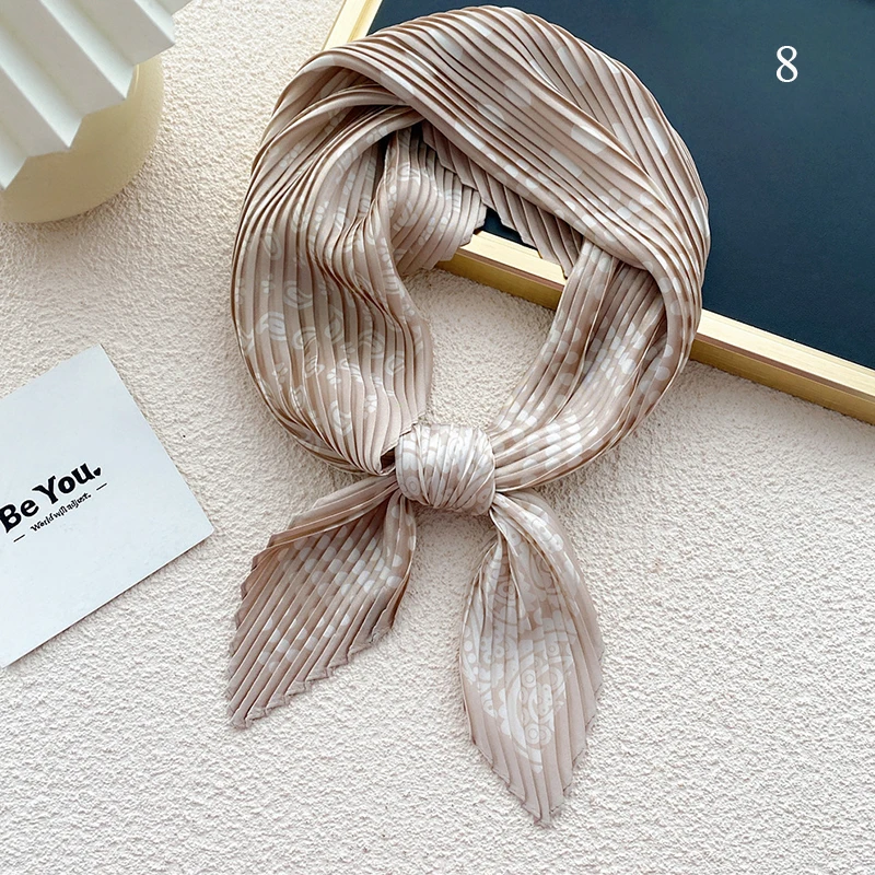 Korea Small Square Scarf Satin Crinkle Pleated Scarf Skinny Hair Tie Band Neckerchief Neck Tie Hand Bag Scarves Ribbon Decor solid color square hairscarf silk satin hair scarf soft neckerchief pleated small hair scarf decorative headscarf headwear