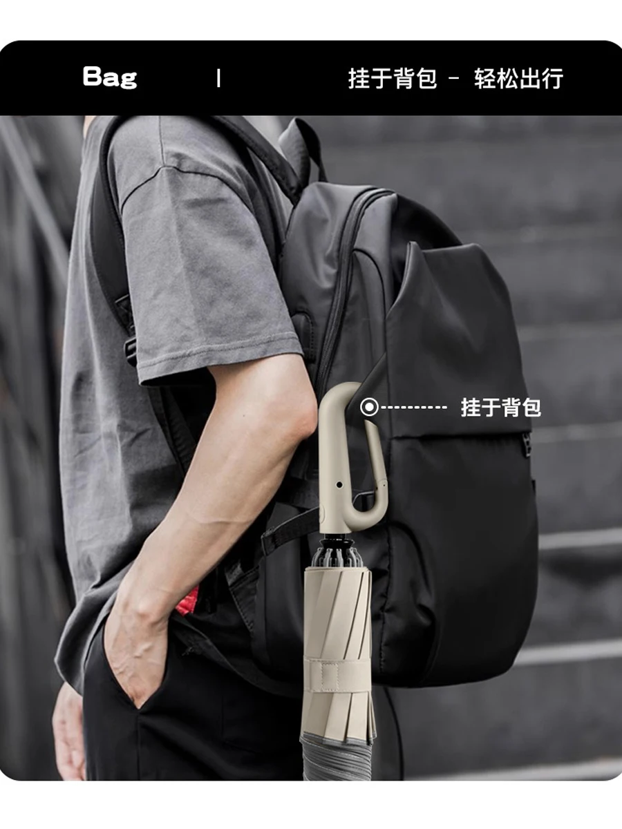 10K Reverse Automatic Umbrella Ring Buckle Handle Three Folding Men's Business Umbrellas Reflective Safety Umbrella at Night