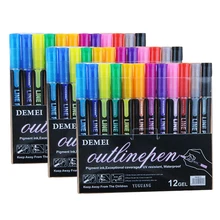

Double Line Outline Pens, 12 Colors Self-Outline Metallic Markers Glitter Writing Drawing Pens for DIY Art Crafts, Dropshipping