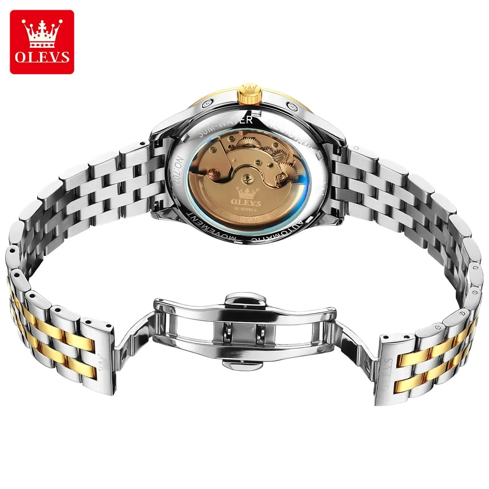 OLEVS 7023 Men's Watches Luxury Moon phase Waterproof Original Automatic Mechanical Watch for Men Stainless Steel Date Watch Man