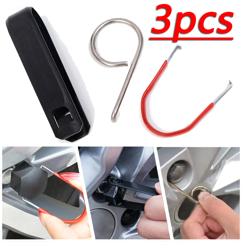 

3pcs Car Wheel Nut Cover Caps Removal Tools Car Hub Bolt Nut Cover Fast Dismantle Extractor Bolt Cap Removal Tool Clip with Hook