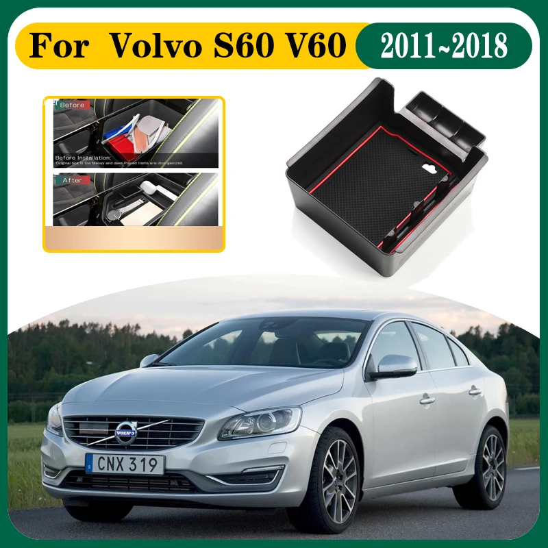 볼보 S60 액세서리 V60 용 자동차 보관함 2011  2018 2015 2016 2017 자동차 팔걸이 보관 가방 주최자 액세서리 팔걸이 상자