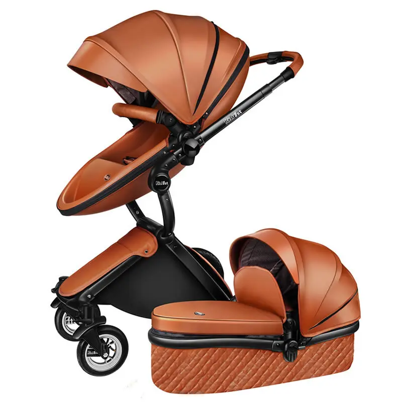 Baby Stroller 2 in 1 Luxury PU leather Newborn Carriage High Quality Landscape two way trolley car baby Pushchair shell pram