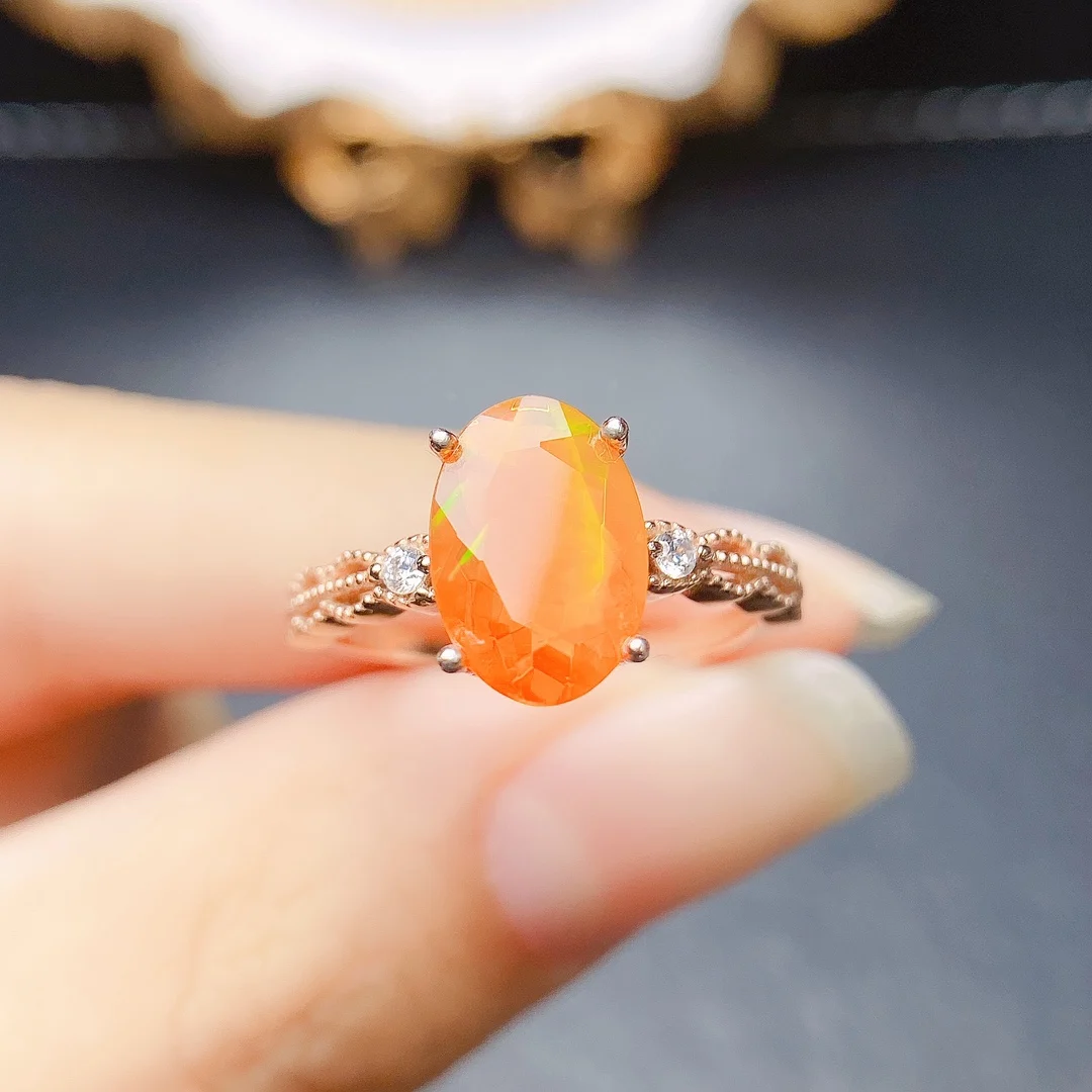 Oval 8x11mm October Birthstone Opal Engagement Ring 925 Sterling Silver Orange Fire Opal Promise Ring