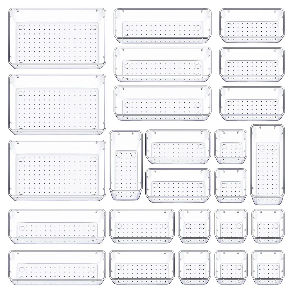 25PCS/Set Desktop Drawer Organizer Set Plastic Bathroom Storage Cosmetics Organizer Transparent Storage Box Kitchen Small Tools
