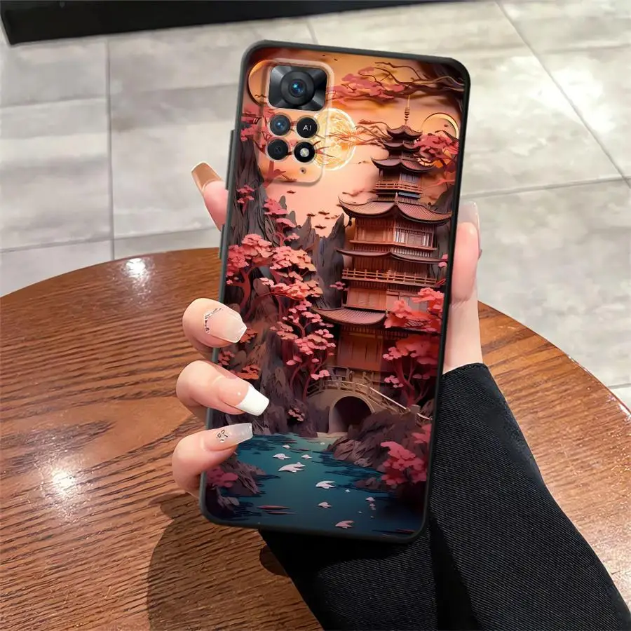 Japanese Ancient House Painting Black Soft Phone Case