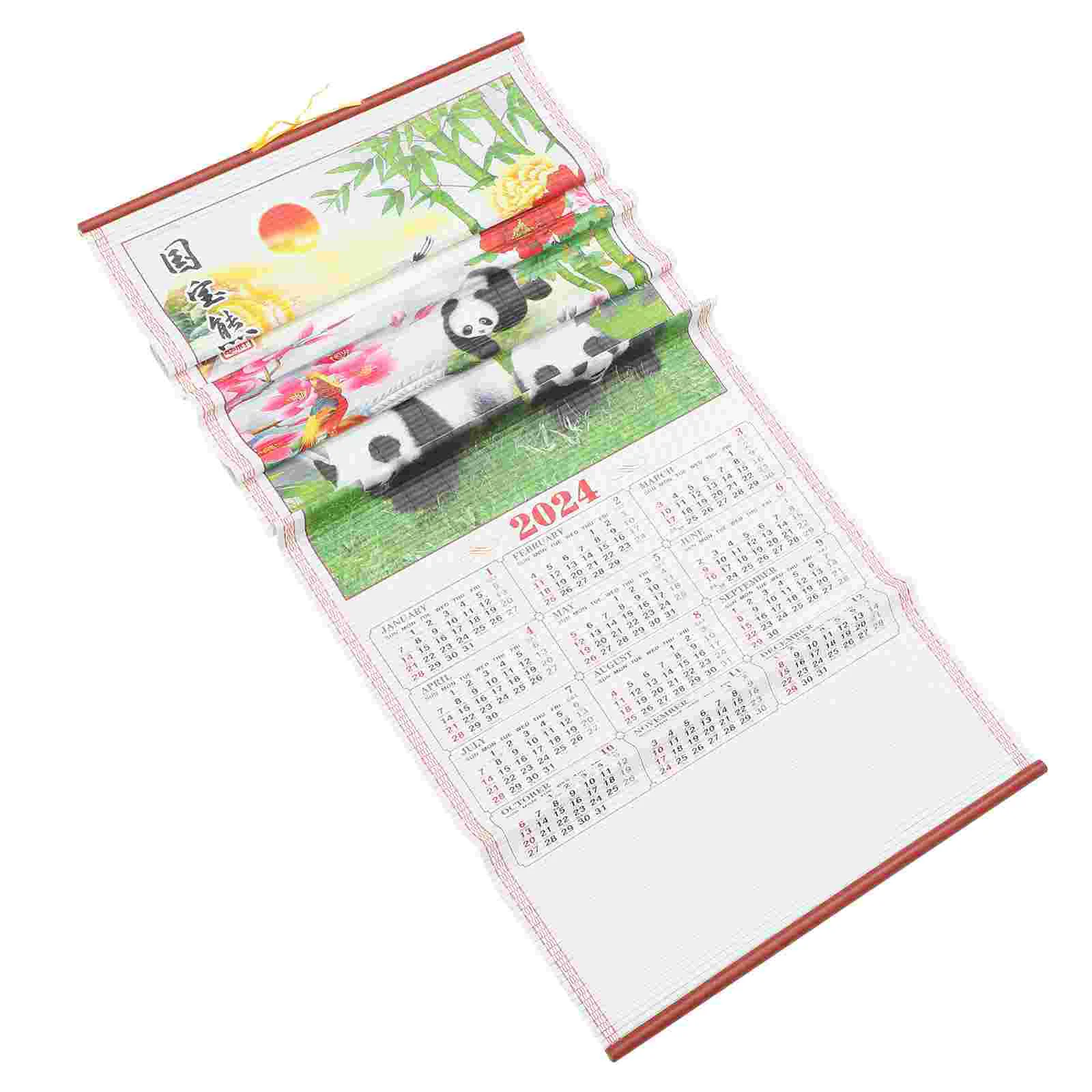 Chinese New Year Wall Hanging Calendars Traditional Scroll Lunar Calendar Ornament Year Of Dragon Home Decoration