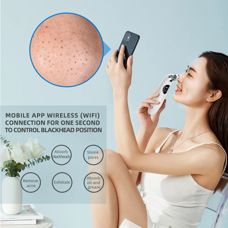 Facial Beauty Instrument Blackhead Remover Blackhead Instrument Skin Care Device Blackhead Remover Pore Vacuum with Camera Upgraded Black Head Remover for Face 5 Modes 3 Probes Pimple Popper Tool Kit