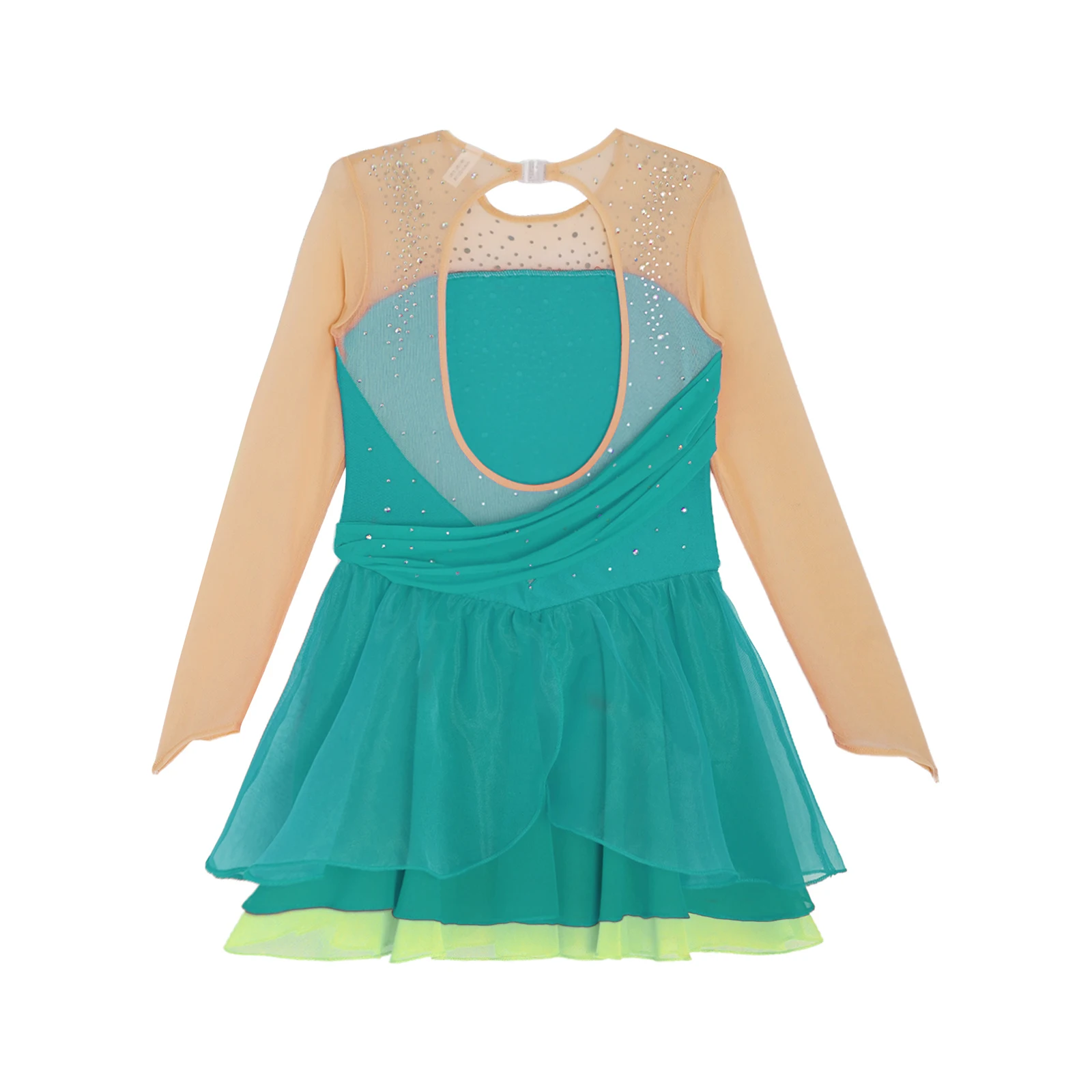 Kinder Mädchen Ballett Lyrical Dance Kleid Eiskunstlauf Leistung Kostüm Glänzende Strass Lange Ärmel Gymnastik Trikot Tutu – Detail 30