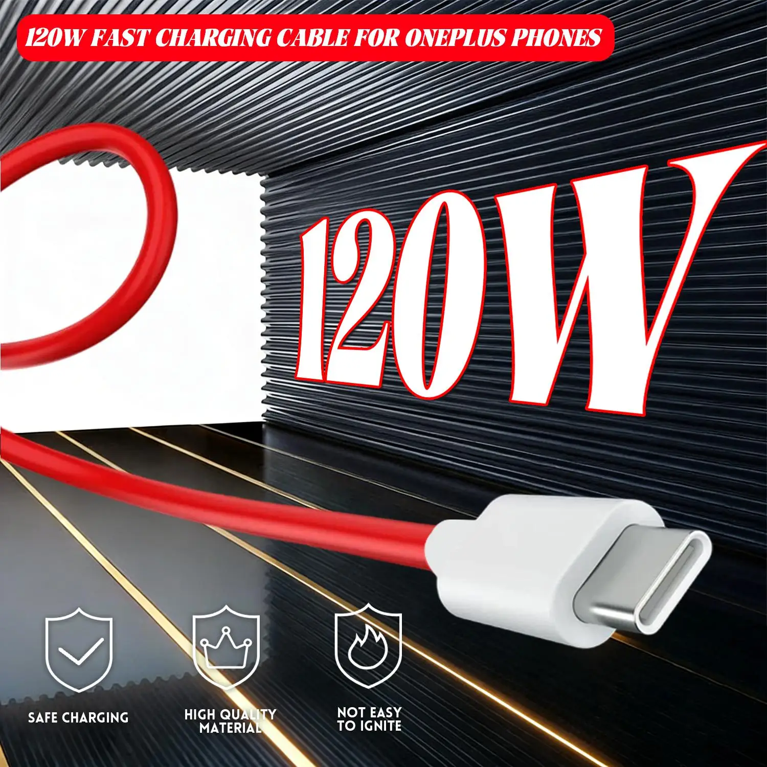 รูปสินค้า สายชาร์จเร็ว USB-C 120W สำหรับมือถือทุกยี่ห้อ