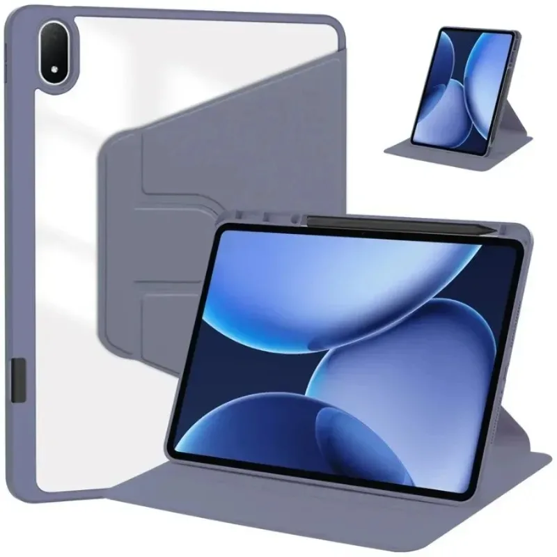 Enhanced Acrylic Hard Case with 360° Rotating Stand and Pen Holder, Clear Protective Cover
