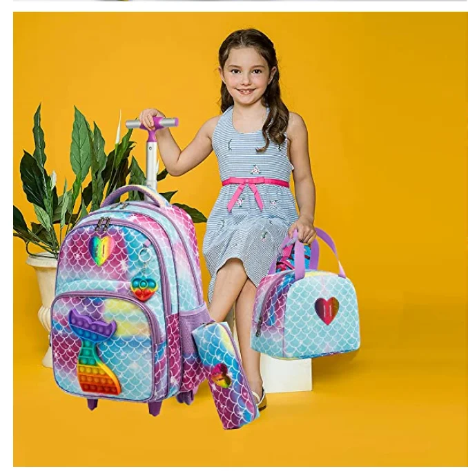 حقيبة مدرسية للأطفال مكونة من 3 قطع مع حقيبة عربة...