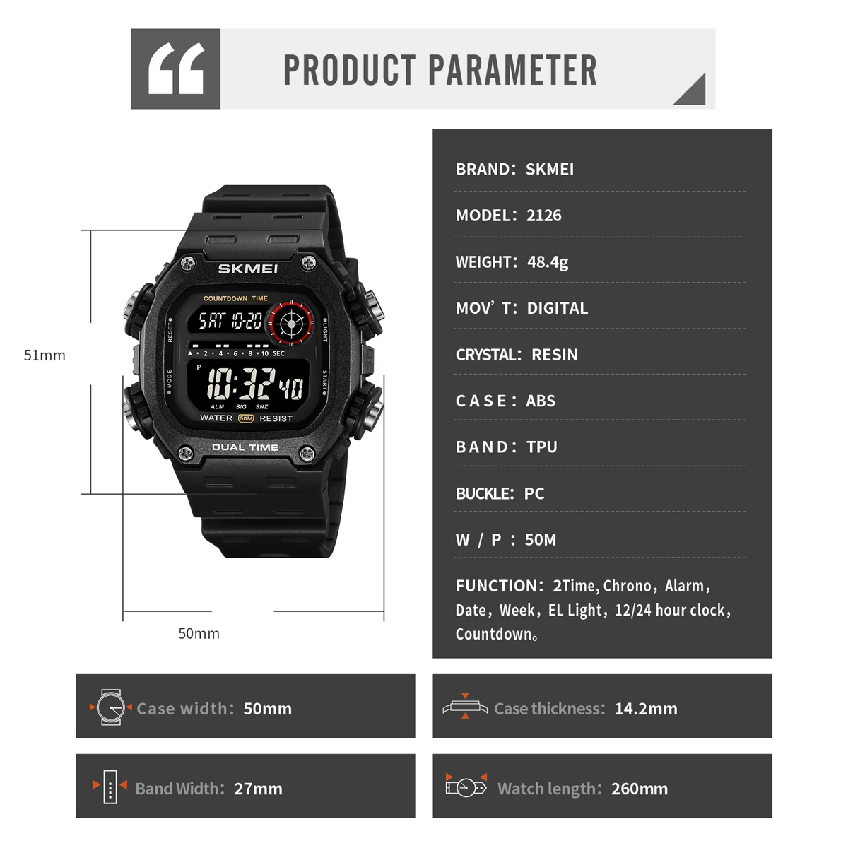 Unisex SKMEI Sport Waterproof Digital Wristwatch with Stopwatch and Alarm