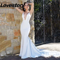 Newest Mermaid Boho Beach Wedding Dresses Deep V-Neck Sleeveless Sexy Backless Bridal Gown Satin Pretty Pleated Bride Robes Robe