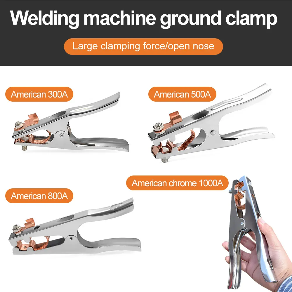 300 500 800 1000 Amp Welding Machine Ground Clamp Welding Ground Wire Clamp for MIG MMA TIG ARC Welder and Cutter Machine Tools