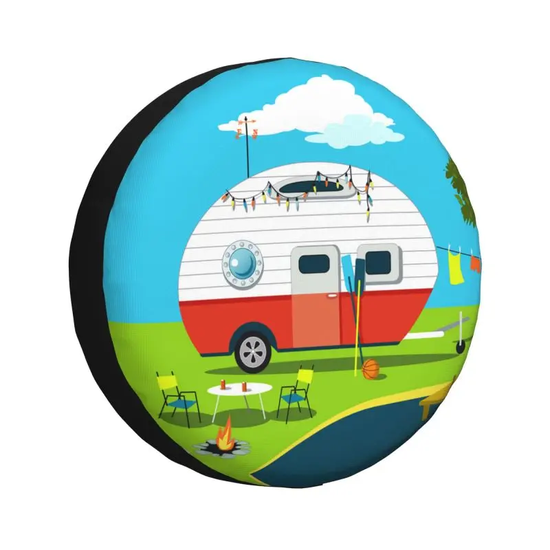 

Happy Camper Spare Tire Cover for Mitsubishi Pajero Jeep RV SUV 4WD 4x4 Camping Life Car Wheel Protector Covers 14" 15" Inch