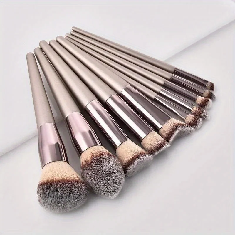 10 Pcs Champagne Gold Makeup Brushes Complete Set of Foundation Loose Powder Blush Concealer Eye Shadow Professional Set 4