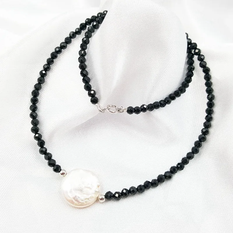

Ожерелье из натурального черного шпинеля 2-3 мм с пресноводным жемчугом, 40 см