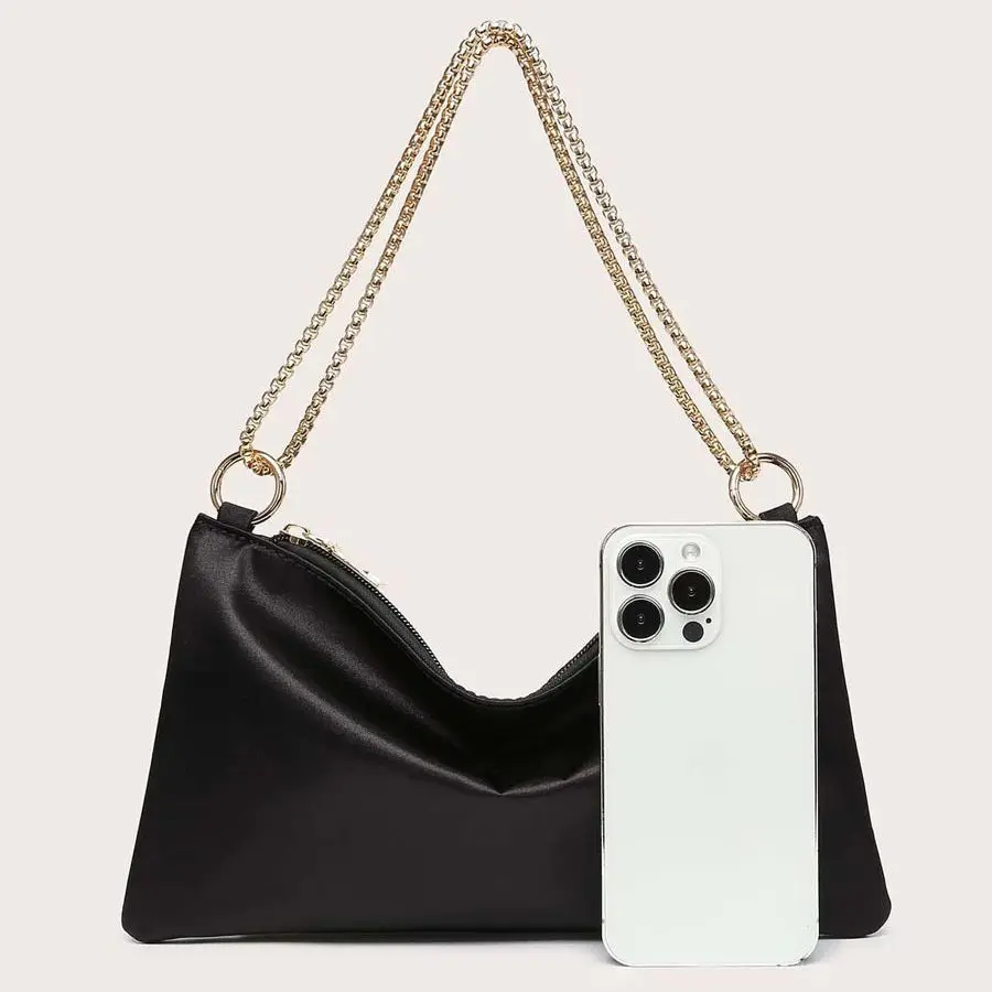 Women High Quality Square Solid Bags New Retro Women Crossbody Bags Style Crescent Chain Satin Underarm Shoulder Bags for Women