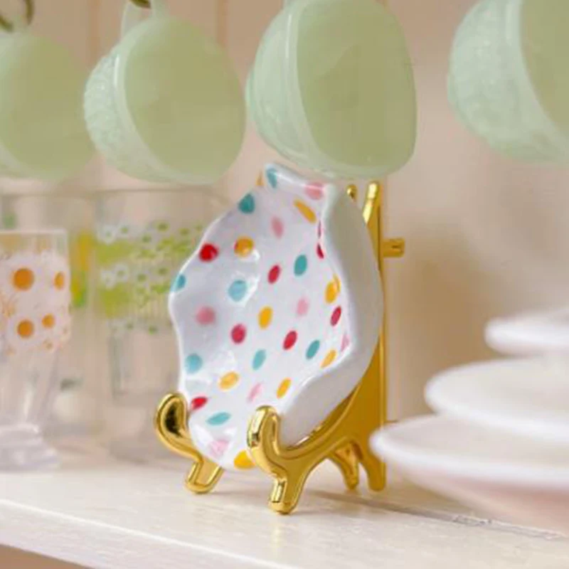 

1/6 Dollhouse Miniature Accessories Mini Metal Plate Display Stand Simulation Dish Rack Model for Doll House Decoration