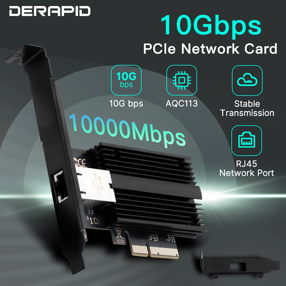 Adaptador Lan com Fio Ethernet para Desktop Interface Ethernet 10gbps Aqc113 Pcie para Rj45 100mbps 1g 2.5g 5g 10gbps Win10 11
