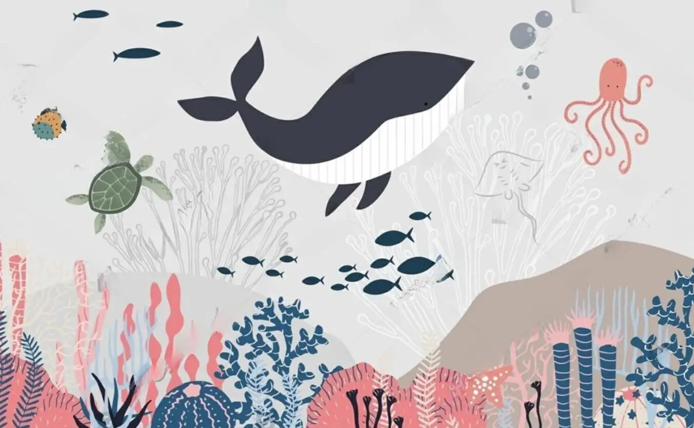 Papel tapiz personalizado de dibujos animados para niños, Fondo de ballena  del mundo del océano, paredes, mural, decoración del hogar, mural de  acuario, papel tapiz 3d - AliExpress, image size:1353x836